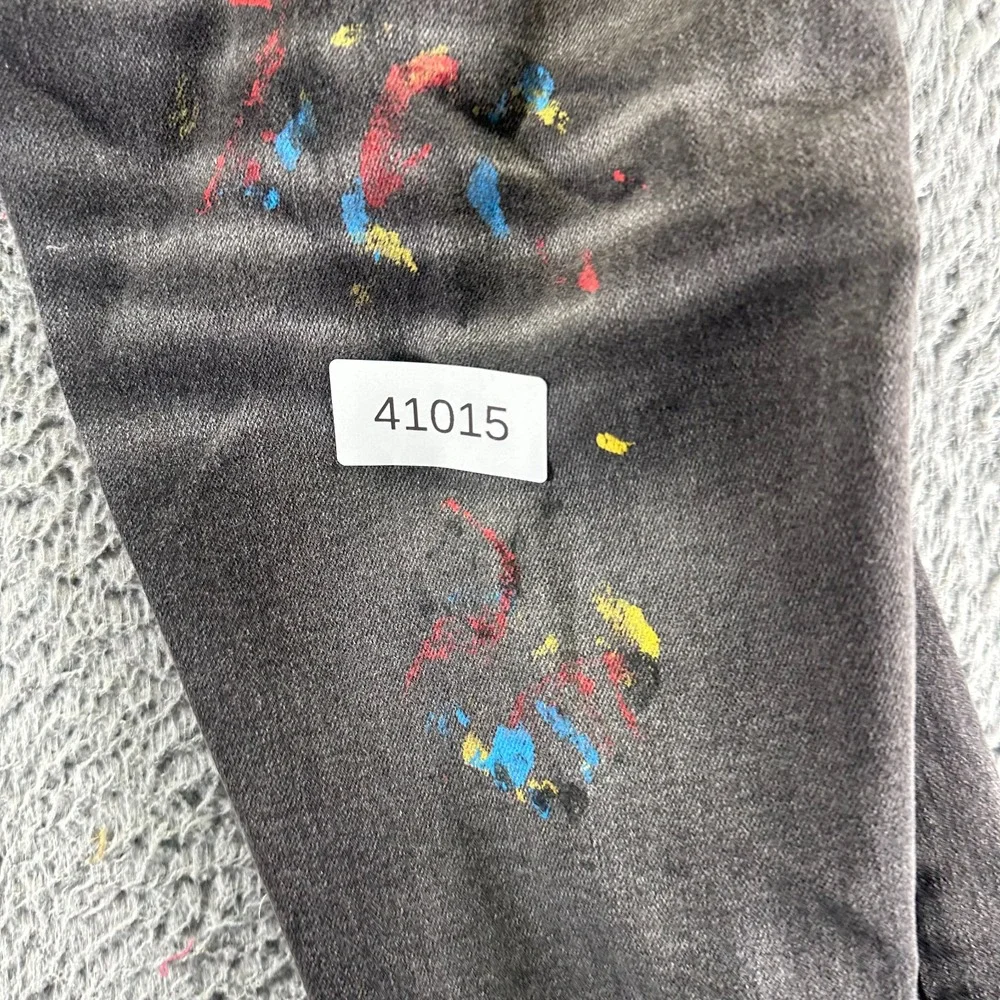 Rue 21 Supreme Flex Premium Jeans Mens 38x32 Black Denim Tapered Paint‎ Splatter